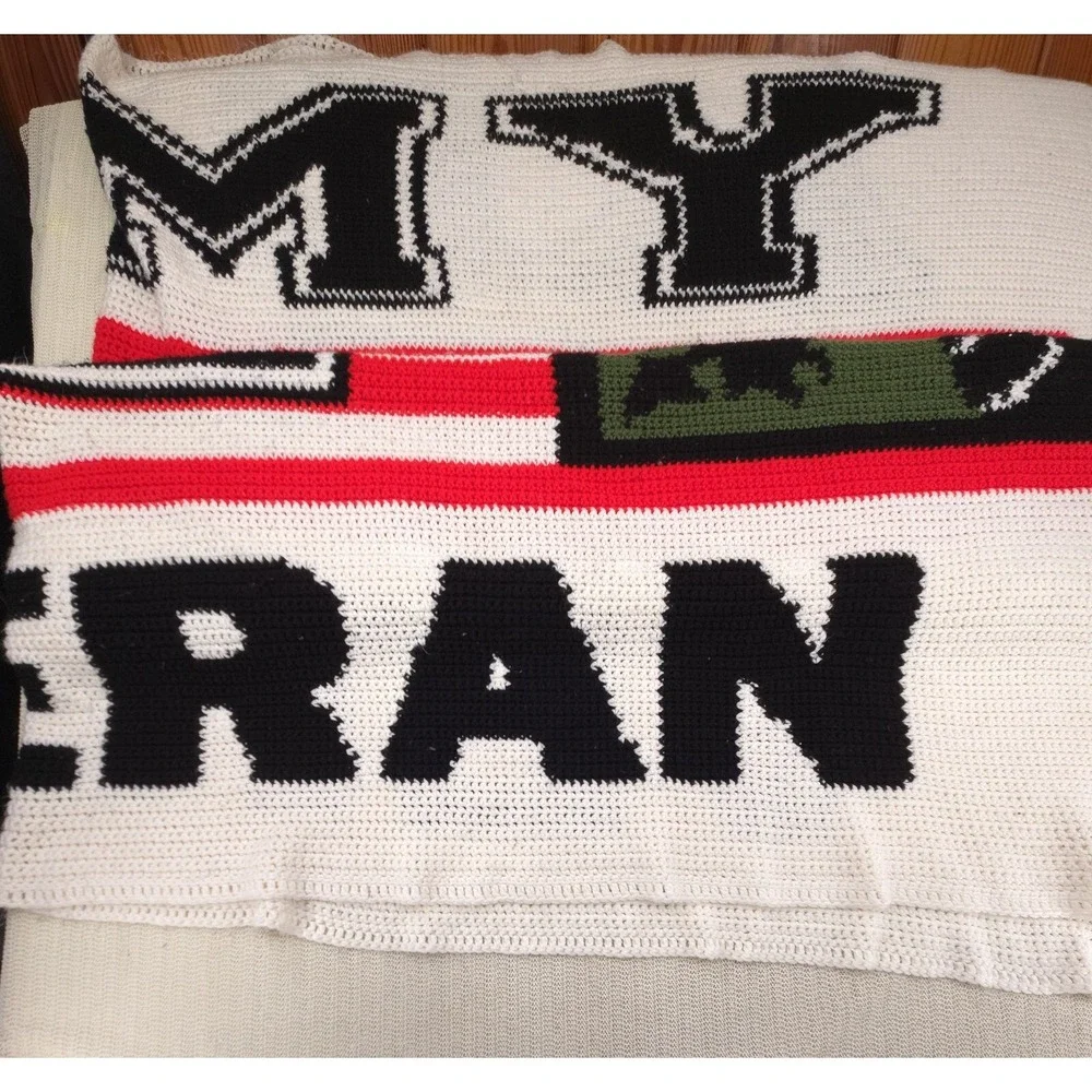 US Army‎ 82nd Airborne Veteran Blanket Quilt Crochet Flag Handmade 63